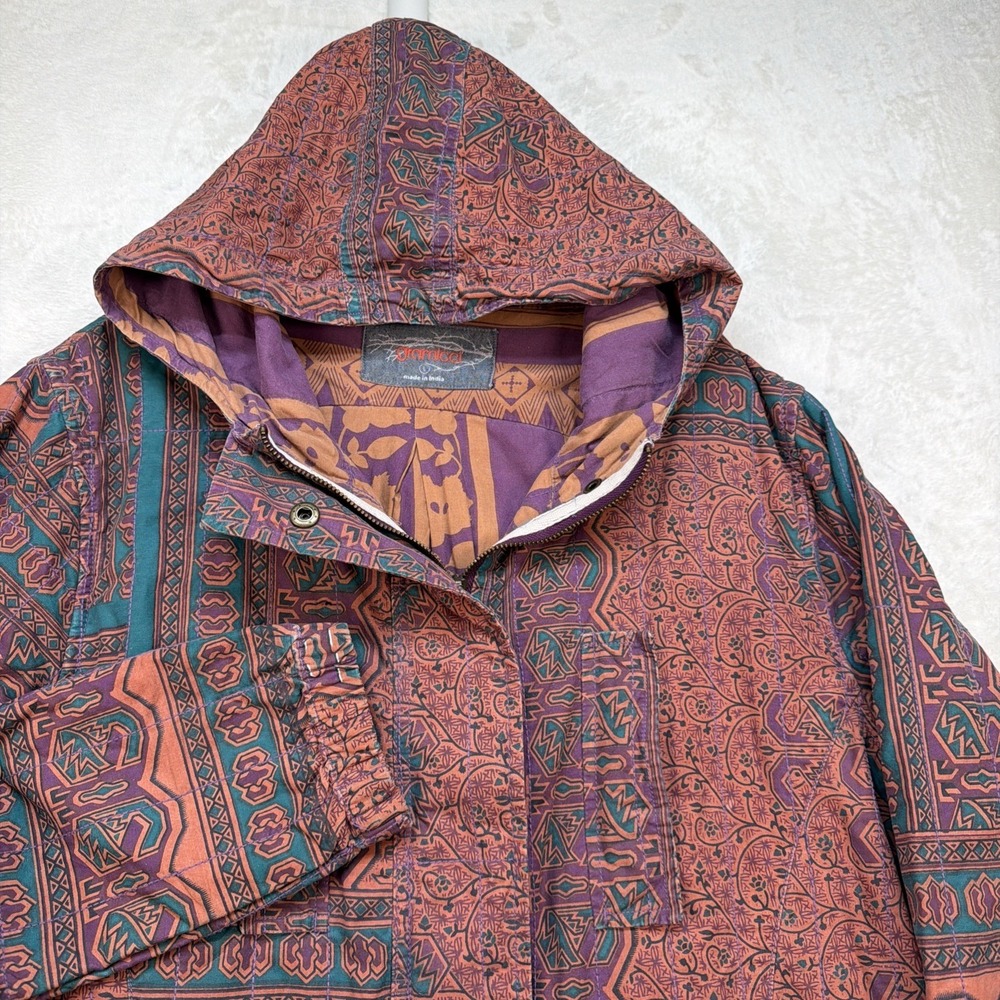 Gramicci Hooded Jacket Women's Large Tribal Boho Festival‎ Tapestry Coat - Picture 2 of 14